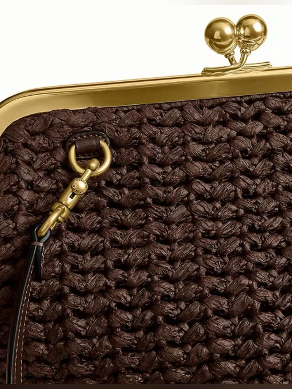 Coach Kisslock 27 Frame  Woven Straw Bag Brown NWT